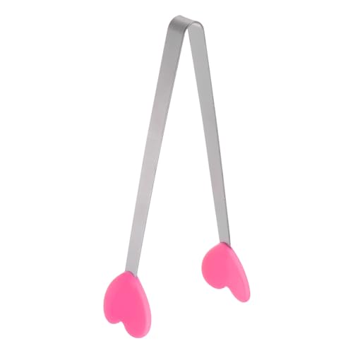 Mini Food Tongs 5.3" Heart Shape Stainless Steel with Silicon Tips Small Cooking Tongs Kitchen Food Tongs Serving Tongs for Cooking Grilling BBQ Barbecue Kitchen (RoseRed)