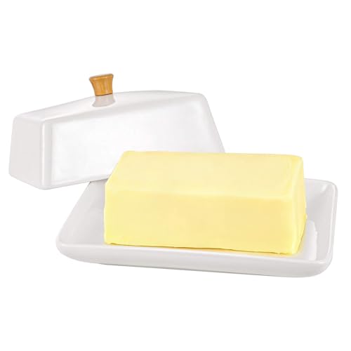Ceramic White European Butter Dish with Lid for Countertop (White / 8 Inch)