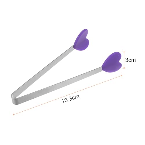 Mini Food Tongs 5.3" Heart Shape Stainless Steel with Silicon Tips Small Cooking Tongs Kitchen Food Tongs Serving Tongs for Cooking Grilling BBQ Barbecue Kitchen (Purple)