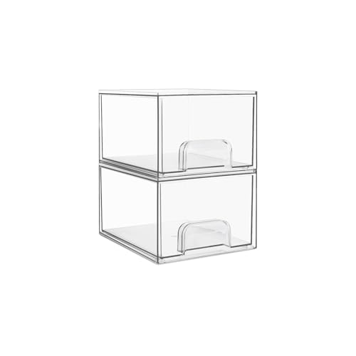 2 Pack Small Clear Stackable Storage Drawers for Desk (2pack-Clear)