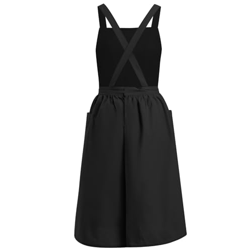Apron Cute Dress for Women Frill Cross Back Cotton Linen Japanese Apron With Pockets Maid Pinafore Apron Housewife Garden Cooking Baking Pottery Pinafore Apron Dark Gray Adult One Size (Dark Gray Adult / One Size)