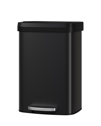 13 gal 50 L Metal Trash Can with Lid (Black / 13.2 Gallons)