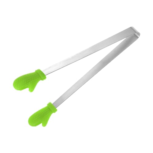 Mini Food Tongs 5.5" Gloves Shape Stainless Steel with Silicon Tips Small Cooking Tongs Kitchen Food Tongs Serving Tongs for Cooking Grilling BBQ Barbecue Kitchen (Green)