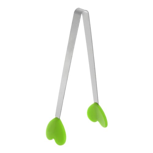 Mini Food Tongs 5.3" Heart Shape Stainless Steel with Silicon Tips Small Cooking Tongs Kitchen Food Tongs Serving Tongs for Cooking Grilling BBQ Barbecue Kitchen (Green)