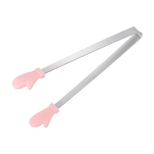 Mini Food Tongs 5.5" Gloves Shape Stainless Steel with Silicon Tips Small Cooking Tongs Kitchen Food Tongs Serving Tongs for Cooking Grilling BBQ Barbecue Kitchen (Pink)