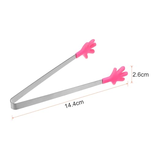 Mini Food Tongs 5.67" Hand Shape Stainless Steel with Silicon Tips Small Cooking Tongs Kitchen Food Tongs Serving Tongs for Cooking Grilling BBQ Barbecue Kitchen (RoseRed)