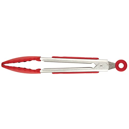 Small Tongs with Silicone Tips 8.25 Inch Mini Kitchen Tongs for Serving Appetizers Salads Ice Stainless Steel Metal Tongs for Cooking (Cayenne)