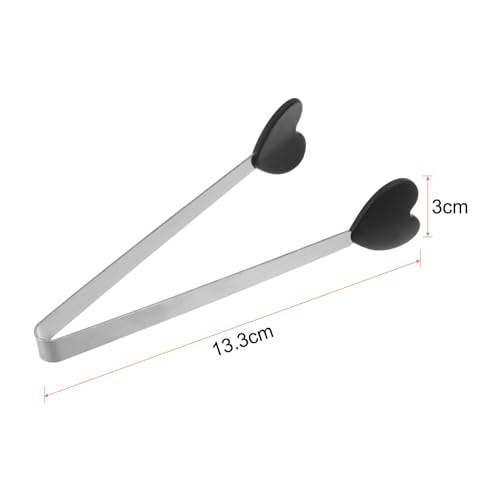 Mini Food Tongs 5.3" Heart Shape Stainless Steel with Silicon Tips Small Cooking Tongs Kitchen Food Tongs Serving Tongs for Cooking Grilling BBQ Barbecue Kitchen (Black)
