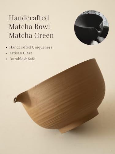 Matcha Whisk Set with Handmade Ceramic Bowl & Matcha Set (Matte Oak Brown)
