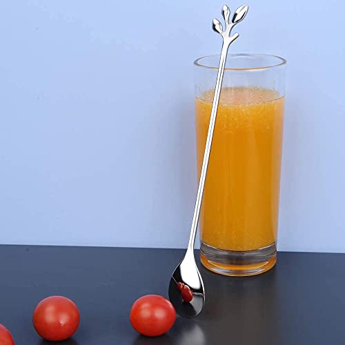 6 Piece Elegant Silver Leaf Long Handle Teaspoons (Silver)