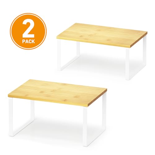Cabinet Shelf Organizers 2 Pack (11.7"W / White + Natural)