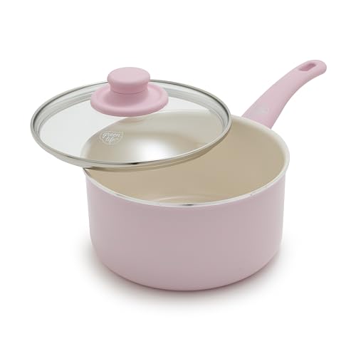 2.5QT Ceramic Nonstick Saucepan with Glass Lid (2.5 Quarts / Pink)