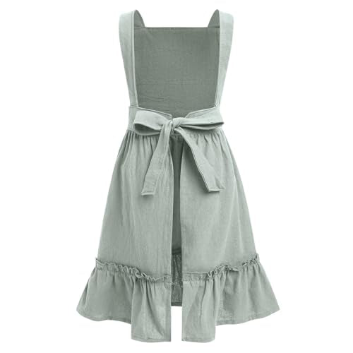 Womens Baking Apron Cute Dress for Women Frill Cross Back Cotton Linen Japanese Apron With Pockets Maid Pinafore Apron Housewife Garden Cooking Pottery Pinafore Apron Sage Green Adult 6 (Sage Green Kids / 6-10 Years)
