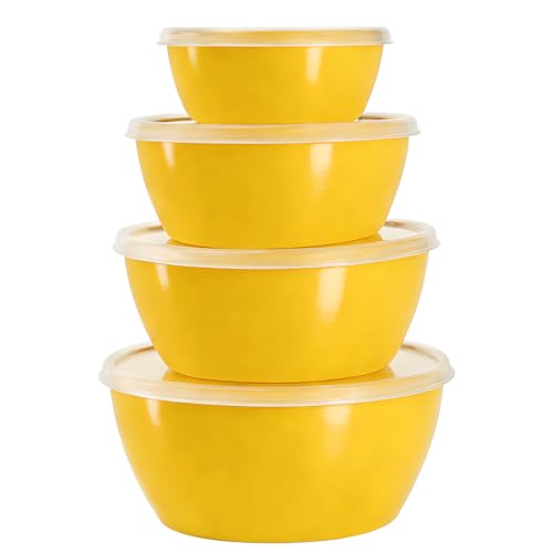 4 Piece Classic Plastic Prep Bowls with Lids (Yellow)