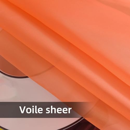 Solid Sheer Rod Pocket Curtain Voile Draperies 2 Panels White Beige Black Grey Coffee 52 Inch Width 84 Inch Long 1 Pair for Kitchen Bedroom Children Living Room Yard (Orange Red / 52"W x 84"L (Pack of 2))