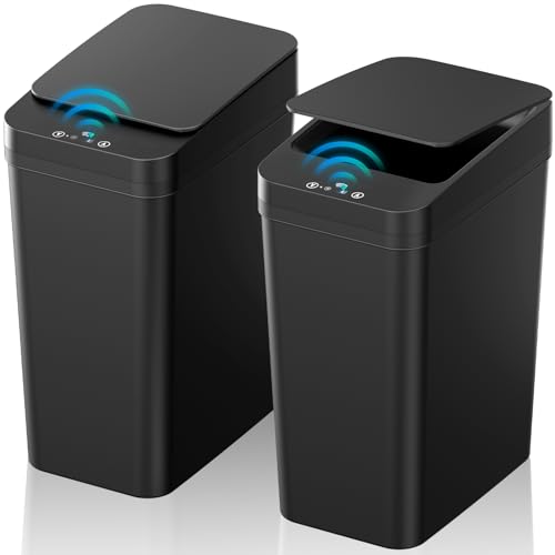 Bathroom Trash Can with Lid (2 Pack 2.2 Gallon Black)