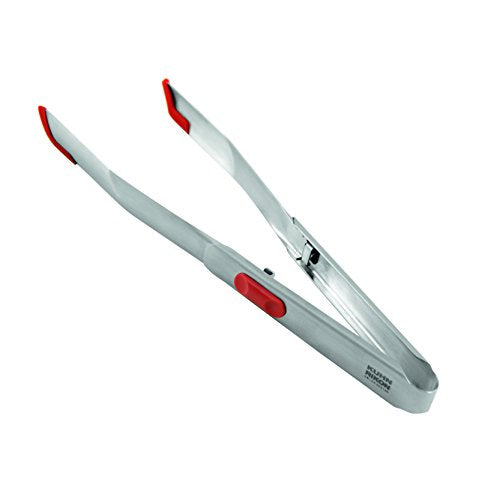 Stainless Steel SoftEdge Locking Tweezer Tongs with Silicone Edge (Stainless - Red)