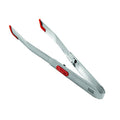 Stainless Steel SoftEdge Locking Tweezer Tongs with Silicone Edge (Stainless - Red)