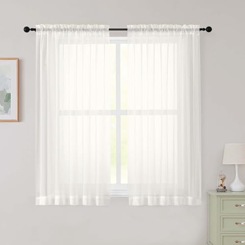 Sheer Ivory Curtains for Bedroom Living Room 54 Inch Length 2 Panels Set (Ivory / 42"W x 54"L (Pack of 2))