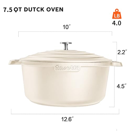 Large Dutch Oven Pot with Lid (Beige / 7.5QT)