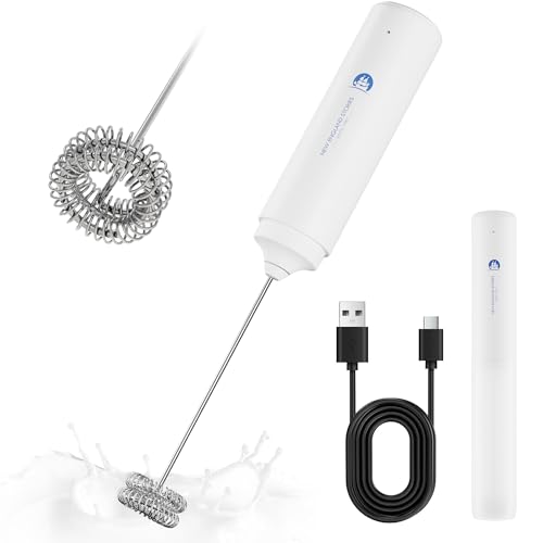 Rechargeable Milk Frother Handheld (White)