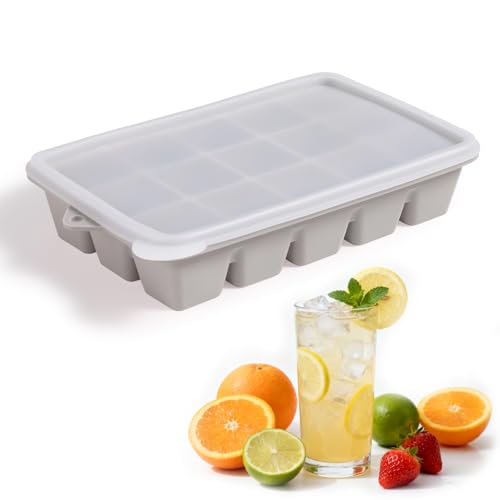 Silicone Ice Cube Trays with Lid (Gray)