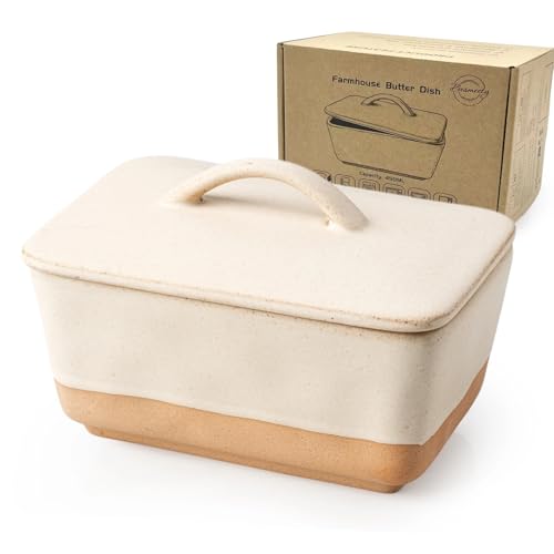 Ceramic Butter Dish with Lid for Countertop (Cheese color)