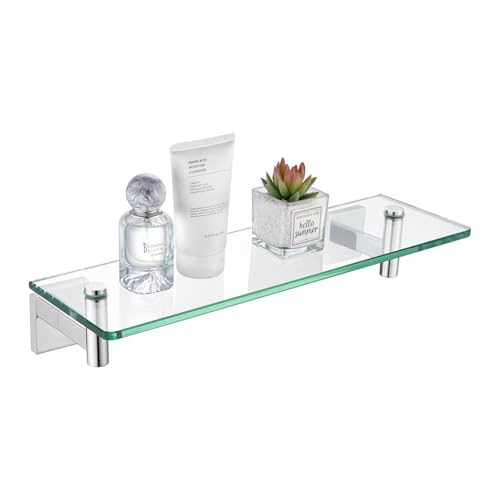 Bathroom Shelves Wall Mounted Floating Glass Shelf Polished Stainless Steel 12 (Polished Chrome / 12-Inch)