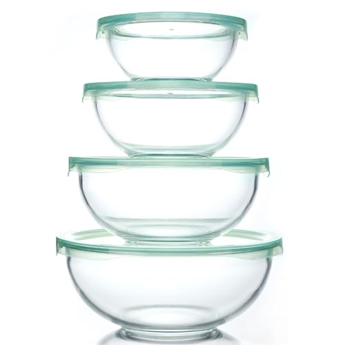 Glass Mixing Bowl with Lids Set of 4 (4 Mixing Bowls with Lids (1-3.7QT) - Clear)