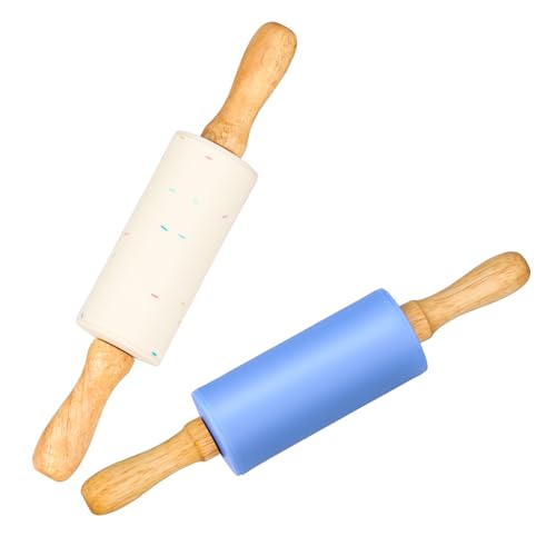 Mini Silicone Rolling Pin for Kids (2 PACK / Blue-White)