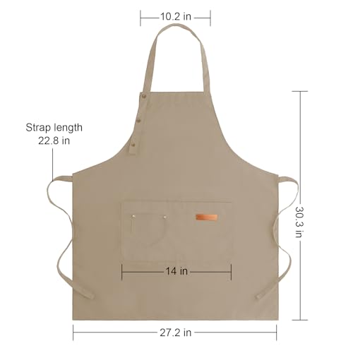 Apron for Men Women with Adjustable Straps and Large Pockets (Beige)