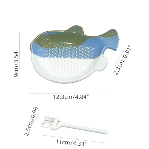 1PCS Ceramic Garlic Ginger Grater Plate with Brush 4.8 Inch (Fish-Shape)