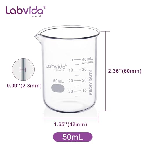 12pcs 50ml Upgrated Thick Glass Beakers (12pcs of Vol.50ml)