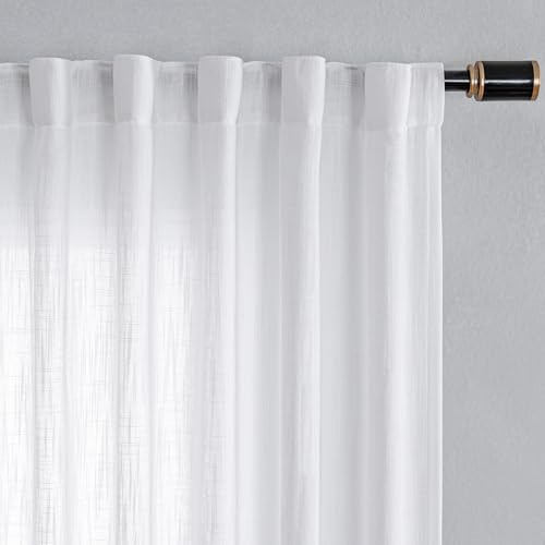 White Curtains 95 Inches Long Semi Sheer Drapes Light Filtering for Sliding Glass Door Window Treatments Soft Cotton Blend Panels Linen Look Farmhouse Style (100"W x 95"L (Pack of 1) / White)