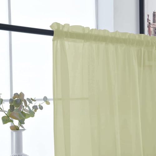 Basic Rod Pocket Sheer Voile Window Curtain Panels Sage Green 1 Pair 2 Panels 26 Width 24 Inch Long for Kitchen Bedroom Children Living Room Yard（Sage Green (Sage Green / 26"W x 24"L (Pack of 2))