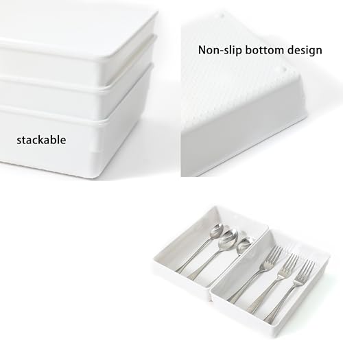 3 Pack White Plastic Drawer Organizer Tray Cutlery Utensil Makeups Drawer Organizers 9" X 6" (3 Pack 9"x6" White Plastic)