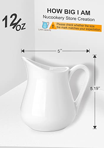 12 Oz Ceramic Creamer Pitcher with Handle for Coffee Milk Sauce Salad White (12 Ounces)