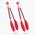 2-Pack of 9" (Small) & 12" (Large) Kitchen Tongs Set: Non-Stick Silicone-Stainless Steel Cooking Tongs, BPA Free, Heat Resistant (480°F) - Non-Slip Grip & Locking Metal Food Tongs (Red) (Red)