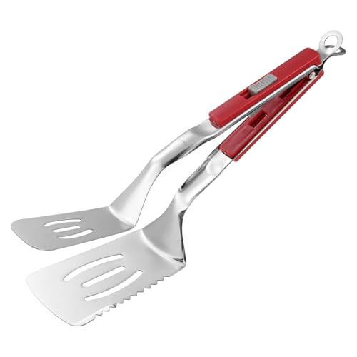 Spatula Tongs (Red Handle, Silver Tone)