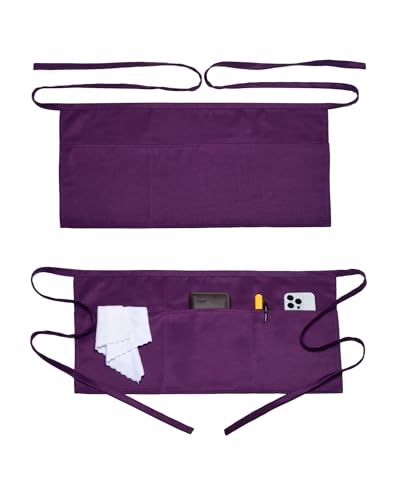 2 Pcs Server Apron with 4 Pocket (Purple)
