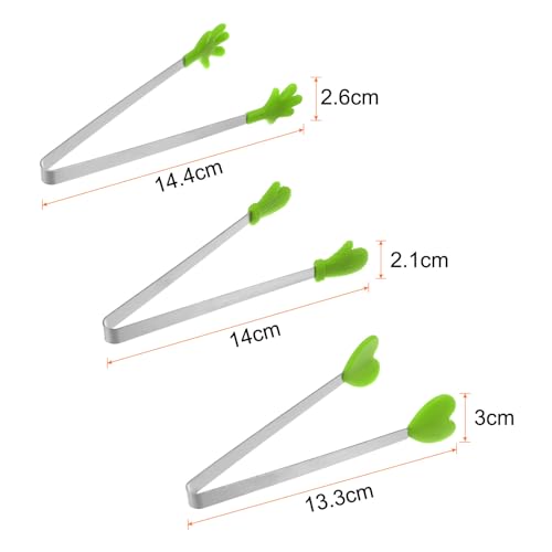 Mini Food Tongs 5.5" Pattern Shape Stainless Steel with Silicon Tips Small Cooking Tongs Kitchen Food Tongs Serving Tongs for Cooking Grilling BBQ Barbecue Kitchen (Green)