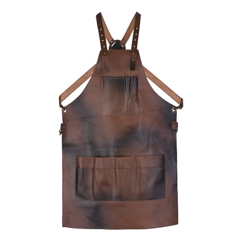 Full Grain Leather & Canvas Apron (Cognac Brown)