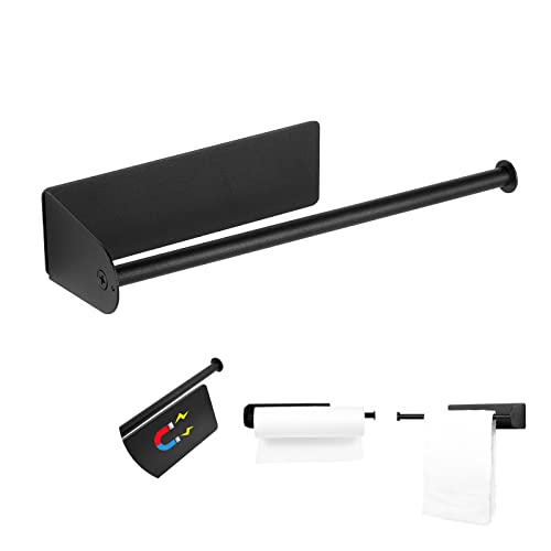 Paper Towel Holders Magnetic Steel Black Towel Roll Holders with Strong Magnetic Backing (12.1 inch / Black)