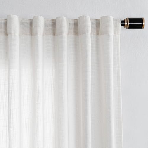 90 Inch Natural Curtains for Sliding Glass Door Windows (100"W x 90"L (Pack of 1) / Beige White)