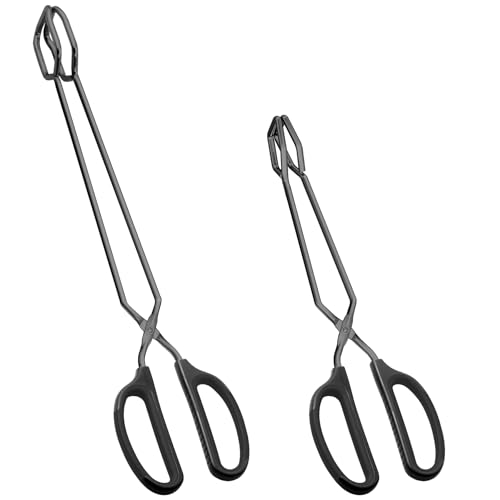 Stainless Steel Scissor Tongs 12" and 16" Set (Black / 12" 16")