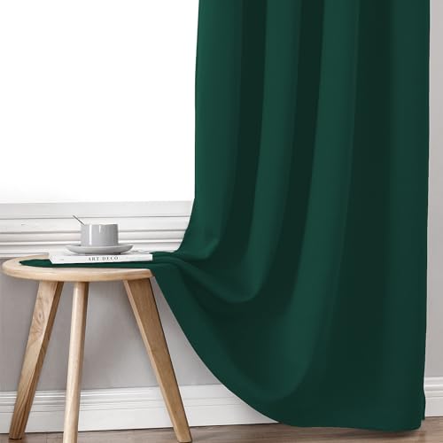 100% Blackout Curtains for Bedroom 2 Panels Set with Black Liner (52"W x 54"L (Pack of 2) / Forest Green)