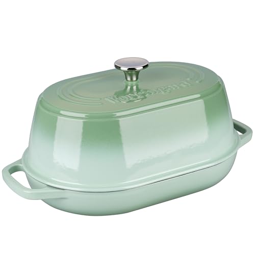 Enameled Cast Iron Dutch Oven Pot with Dome Lid (Green)