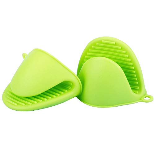 2 Pairs Mini Oven Gloves Silicone Oven Mitts Green and Rose Red (Green and Rose Red)