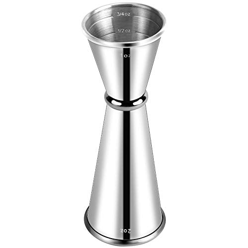 Double Cocktail Jigger for Bartending (Rolled Edge-1oz/2oz-1PC / Silver)