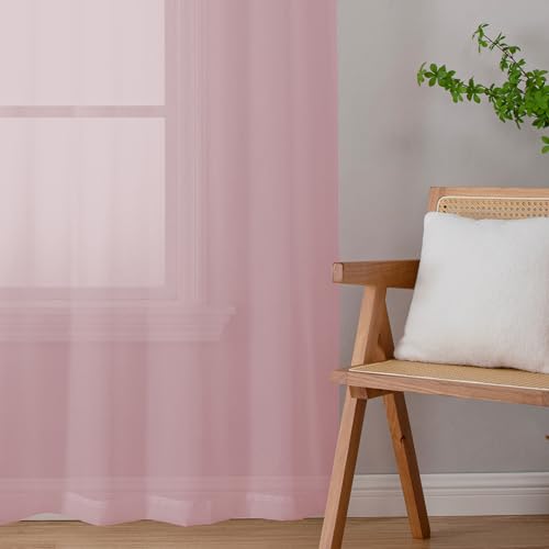 Sheer Valance Tiers Curtains 2 Panels (Blush Pink / 42"W x 96"L (Pack of 2))